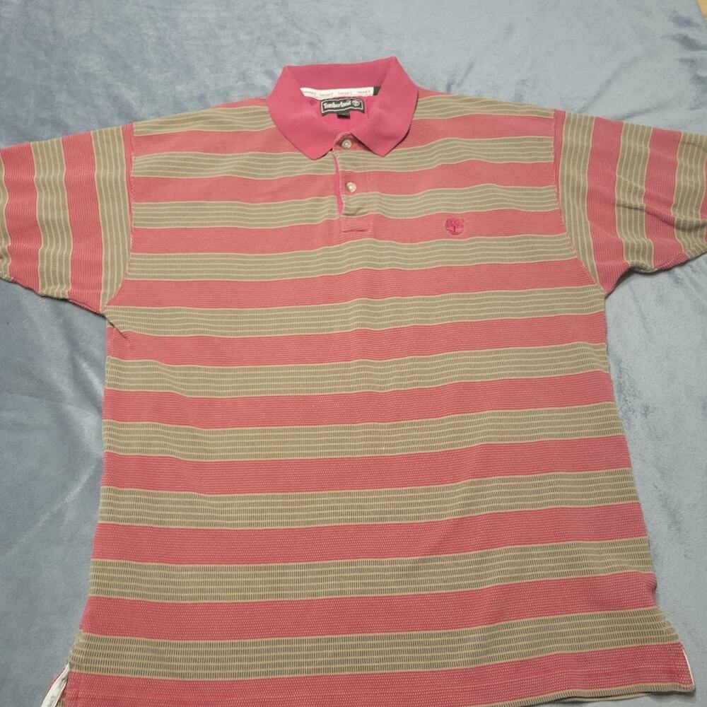 Vtg Timberland Shirt Mens Large Red Green Collared Polo Short Sleeve Striped 80s